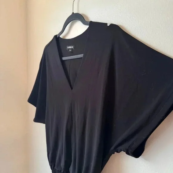 Express | Black V-Neck Flowy Dolman Sleeve Soft Stretchy Bodysuit - XS fits 4-6 - Picture 4 of 6